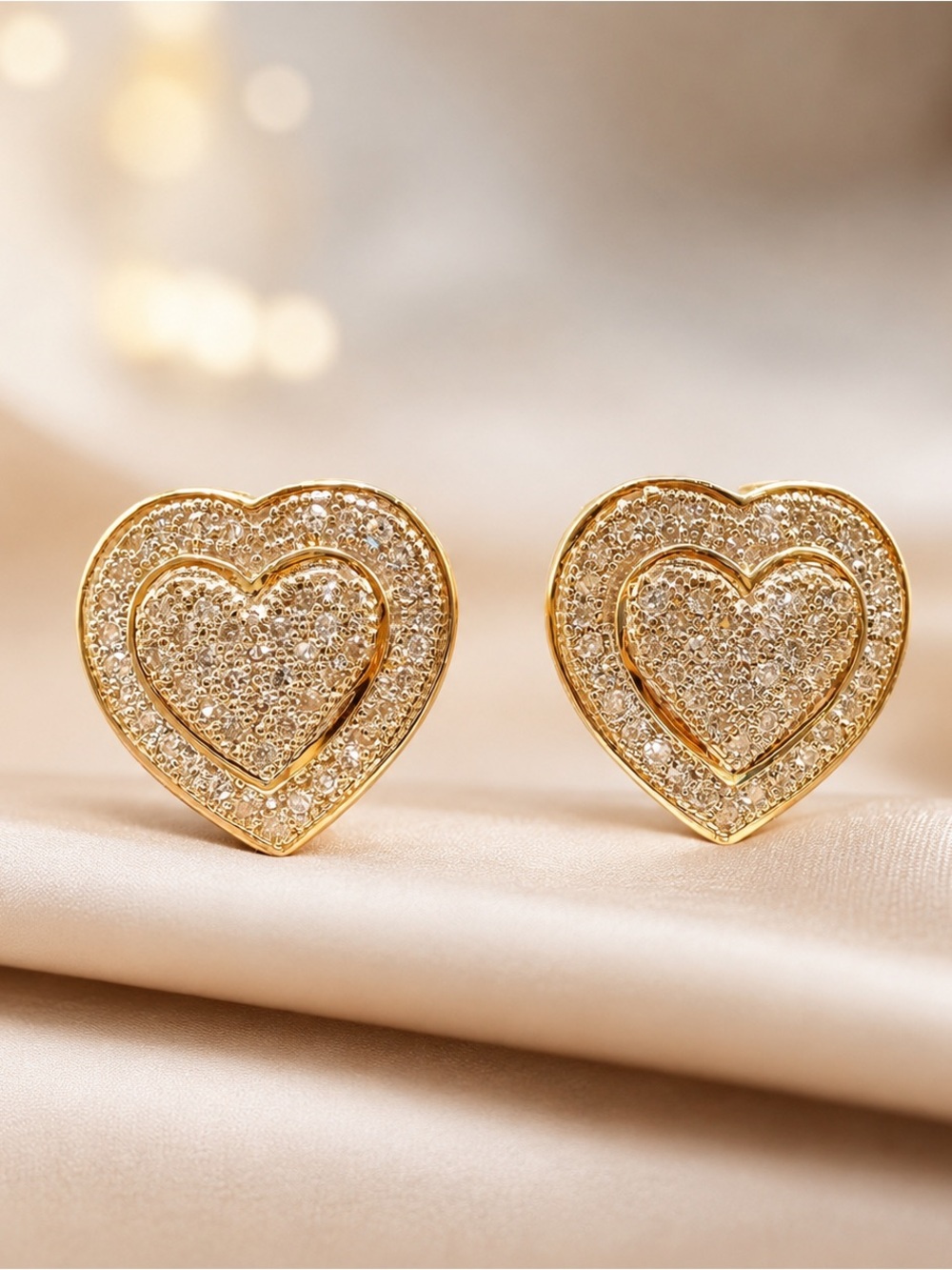 💛 14K Gold Diamond Heart Stud Earrings 💛